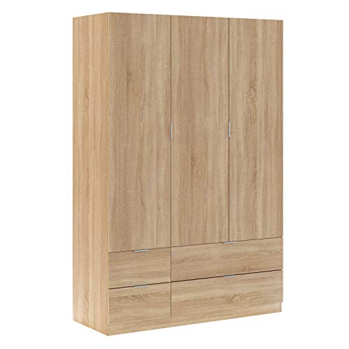 Habitdesign LCX453F - Armario Ropero 3 Puertas y 4 Cajones, Armario Habitación Dormitorio, Medidas: 200 cm (Alto) x 135 cm (Ancho) x 52 cm (Fondo)