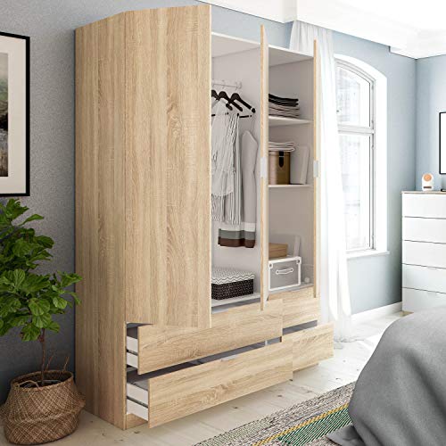Habitdesign LCX453F - Armario Ropero 3 Puertas y 4 Cajones, Armario Habitación Dormitorio, Medidas: 200 cm (Alto) x 135 cm (Ancho) x 52 cm (Fondo)