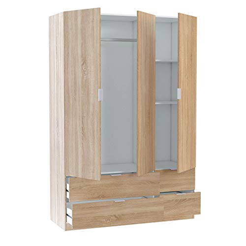Habitdesign LCX453F - Armario Ropero 3 Puertas y 4 Cajones, Armario Habitación Dormitorio, Medidas: 200 cm (Alto) x 135 cm (Ancho) x 52 cm (Fondo)