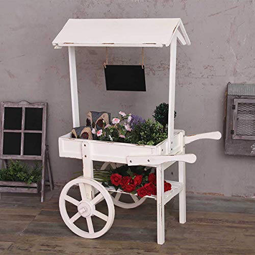 Hacer Un Viejo Estante para Plantas Retro Soporte De Flores De Madera Carro De Jardín Exhibición Artesanal Estantes De Almacenamiento, Pizarra Pequeña, para Al Aire Libre Balcón Patio