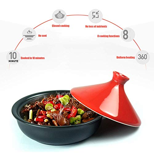 H.aetn Olla de cerámica Tagine, ollas de cerámica para cocinar y estofado cazuela Olla de cocción Lenta sin Plomo Tagine de Cocina con Pala de Madera y Bandeja, Blanco