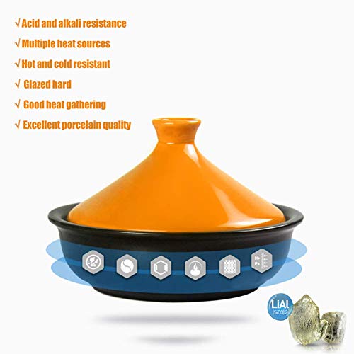 H.aetn Olla Tagine de 23 cm para cocinar, sin Plomo, Olla Tagine de cerámica, Olla para estofado, Olla de cocción Lenta con Pala de Madera y Bandeja, Naranja