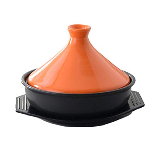H.aetn Olla Tagine de 23 cm para cocinar, sin Plomo, Olla Tagine de cerámica, Olla para estofado, Olla de cocción Lenta con Pala de Madera y Bandeja, Naranja