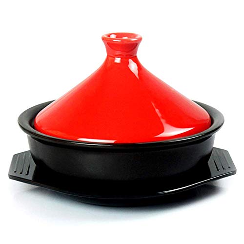 H.aetn Tagine de Cocina sin Plomo, Olla de Cocina Tagine de 23 cm, Olla de cerámica Tagine, Olla de cocción Lenta para estofado con Pala de Madera y Bandeja, Rojo