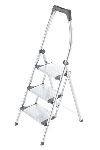 Hailo 4303-201 Taburete de aluminio con estribo alto de seguridad (3 peldaños)