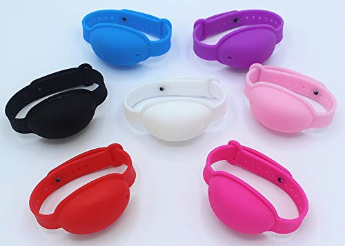 Haioo 2 Piezas de Pulseras Dispensadoras de Gel Desinfectante de Manos con Botella para Recargar + 1 Caja de Mascarilla Fabricado en España, Distintos Colores para Niños y Adultos (Color 2)