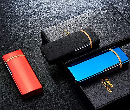 Haioo Encendedor Eléctrico Recargable con USB, Resistente al Viento, Mechero Eléctrico de Doble Arco con Indicador LED de Batería, Sensor Táctil, Sin Llama, Cigarrillo (Gris)