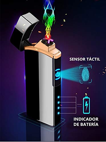 Haioo Encendedor Eléctrico Recargable con USB, Resistente al Viento, Mechero Eléctrico de Doble Arco con Indicador LED de Batería, Sensor Táctil, Sin Llama, Cigarrillo (Gris)