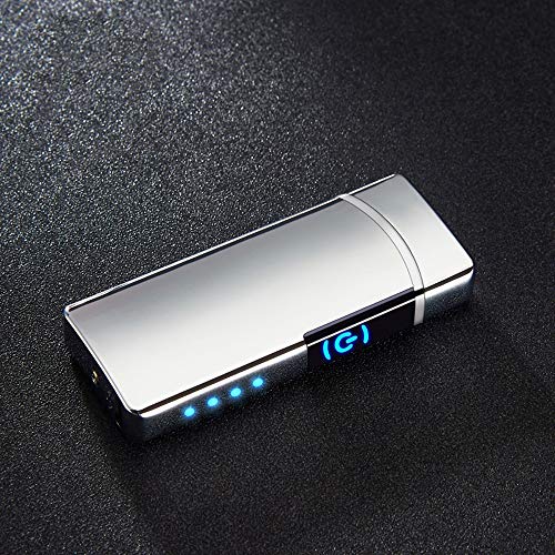 Haioo Encendedor Eléctrico Recargable con USB, Resistente al Viento, Mechero Eléctrico de Doble Arco con Indicador LED de Batería, Sensor Táctil, Sin Llama, Cigarrillo (Gris)
