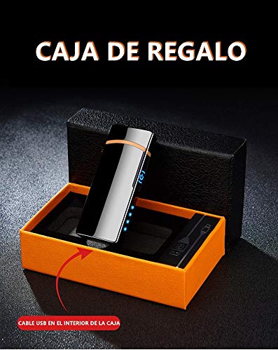 Haioo Encendedor Eléctrico Recargable con USB, Resistente al Viento, Mechero Eléctrico de Doble Arco con Indicador LED de Batería, Sensor Táctil, Sin Llama, Cigarrillo (Gris)