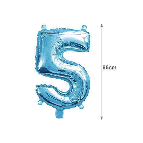 Haioo Globo Número de Cumpleaños en Metalizado Ideal para Fiesta de cumpleaños y Aniversarios Hinchable y Deshinchable (Azul 5)