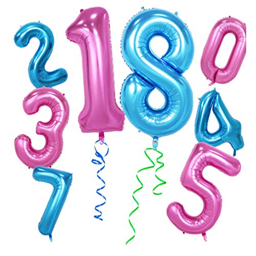 Haioo Globo Número de Cumpleaños en Metalizado Ideal para Fiesta de cumpleaños y Aniversarios Hinchable y Deshinchable (Azul 5)