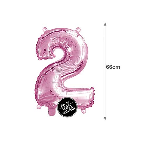 Haioo Globo Número de Cumpleaños en Metalizado Ideal para Fiesta de cumpleaños y Aniversarios Hinchable y Deshinchable (Rosa 2)