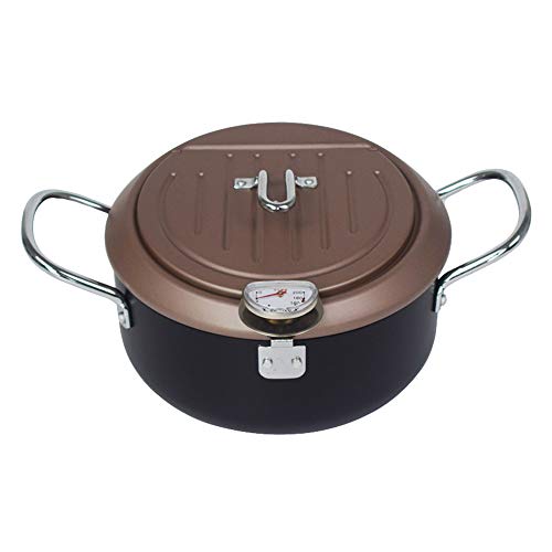 HAJKSDS Freidora De Acero Inoxidable, Freidora Tempura Estilo Japones, Freidora con Aceite con Termómetro Y Tapa, Mini Freidora