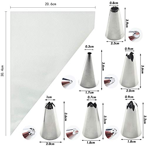 HAKACC 100 unidades. Manga pastelera grande desechable, con 6 boquillas de acero inoxidable para hornear y decorar tartas