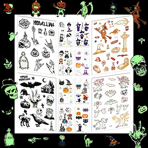 Halloween Luminoso Tatuajes Temporales para Niños, mexicano niños tattoos Día de los Muertos Esqueleto cráneo Tatuajes Pegatinas para Infantiles Fiesta de cumpleaños Regalo