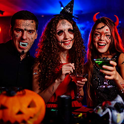 halloween tatuajes temporales cara (9 hojas), Konsait halloween mascarada Zombie Horror Cicatrices Heridas Esqueleto araña telaraña cara tatuajes Pegatinas para mujeres Hombres adultos Niños