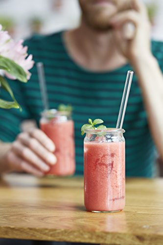 HALM Pajitas de cristal reutilizables ecológicas - 6 piezas, 2 tamaños - Pajitas + cepillo de limpieza ecológico - apto para lavavajillas - Sostenible - Pajitas de vidrio para cóctel, batido, smoothie