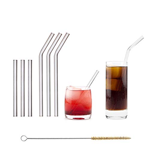 HALM Pajitas de cristal reutilizables ecológicas - 6 piezas, 2 tamaños - Pajitas + cepillo de limpieza ecológico - apto para lavavajillas - Sostenible - Pajitas de vidrio para cóctel, batido, smoothie
