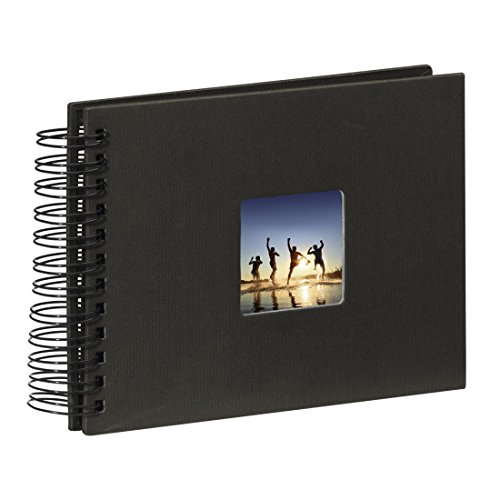 Hama Fine Art - Álbum de fotos, 50 páginas negras (25 hojas), álbum con espiral, 24 x 17 cm, con compartimento para insertar foto, negro
