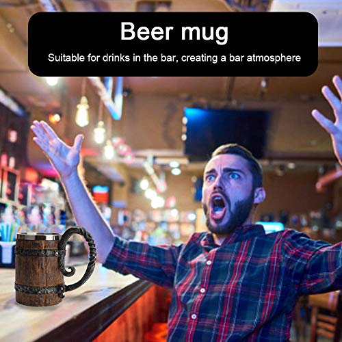 Hamkaw Jarra de Cerveza de Acero Inoxidable con Mango, 550ml Simulación Barril de Madera Jarra de Cerveza de Doble Capa Vaso para Beber, Copa de Vino de Whisky Personalizada para Hogar/Fiesta/Bar