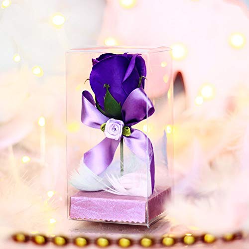 Handfly Artificial Rose Flower, Jabón de baño perfumado Hecho a Mano Rose Flower con Cinta y Pluma en Caja de Regalo para el Aniversario de San Valentín Regalos de cumpleaños del día de la Madre