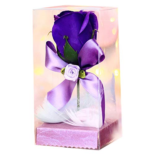 Handfly Artificial Rose Flower, Jabón de baño perfumado Hecho a Mano Rose Flower con Cinta y Pluma en Caja de Regalo para el Aniversario de San Valentín Regalos de cumpleaños del día de la Madre