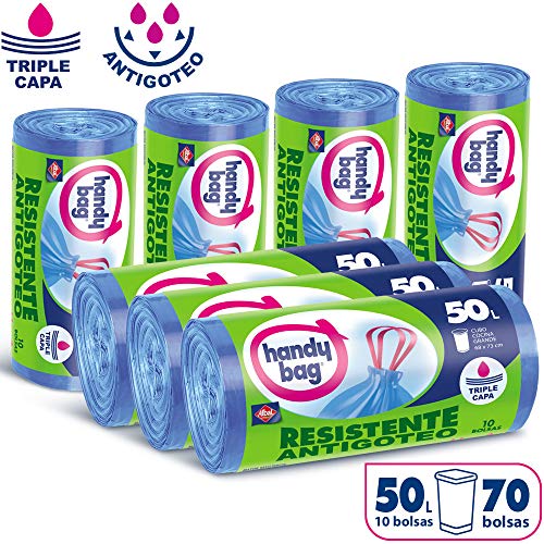Handy Bag Bolsas de Basura 50L, Extra Resistentes, No Gotean, 70 Bolsas