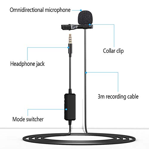HangzhoushiJacob Elsie Micrófono de solapa de condensador omnidireccional para iPhone Android Smartphon, PC, cámara DSLR videocámara, perfecto para videoconferencias, Podcas