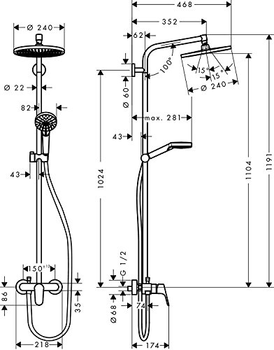 Hansgrohe 27269000 Crometta S 240 columna de ducha, 2 tipos de chorro, cromo