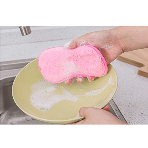 Hantier 10 Piezas de Cocina Doble Cara Esponjas de Fregado, Limpieza de Microfibras Antibacteriales Exfoliantes Esponjas para Limpiar Sartenes Ollas Utensilios de Cocina Color Aleatorio