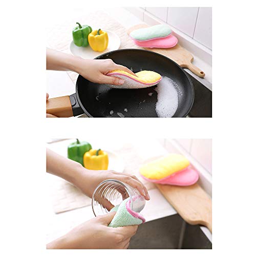 Hantier 10 Piezas de Cocina Doble Cara Esponjas de Fregado, Limpieza de Microfibras Antibacteriales Exfoliantes Esponjas para Limpiar Sartenes Ollas Utensilios de Cocina Color Aleatorio