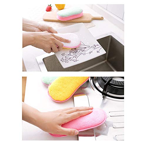 Hantier 10 Piezas de Cocina Doble Cara Esponjas de Fregado, Limpieza de Microfibras Antibacteriales Exfoliantes Esponjas para Limpiar Sartenes Ollas Utensilios de Cocina Color Aleatorio