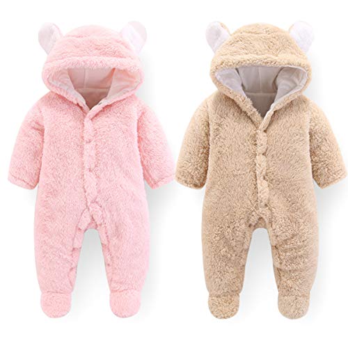 Haokaini - Traje de Nieve cálido para bebé Oso, Mono de Mameluco con Capucha de Felpa de algodón para niñas niño (0-3 Meses, Rosado)