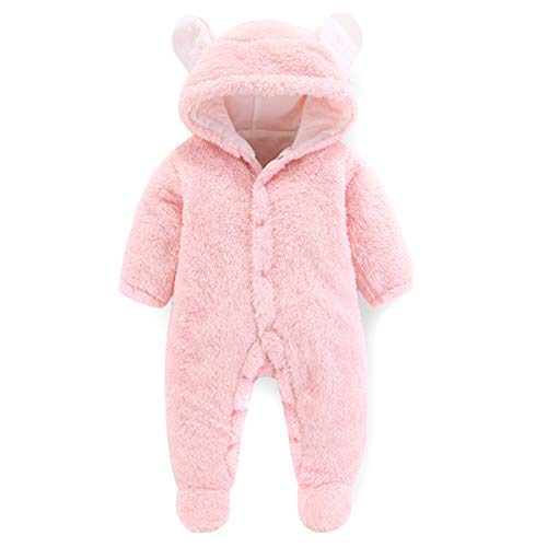 Haokaini - Traje de Nieve cálido para bebé Oso, Mono de Mameluco con Capucha de Felpa de algodón para niñas niño (0-3 Meses, Rosado)
