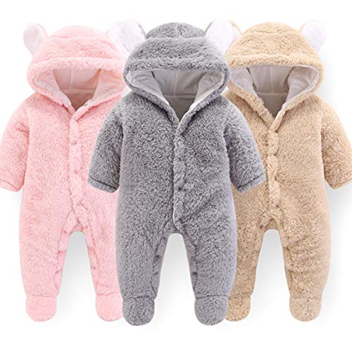 Haokaini - Traje de Nieve cálido para bebé Oso, Mono de Mameluco con Capucha de Felpa de algodón para niñas niño (0-3 Meses, Rosado)