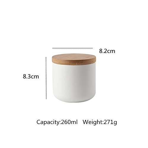 Haosens Tarros Cocina 260ml con Anillo Sellado y Tapa de Bambú, Cerámico Recipientes Almacenaje Cocina para Conservar Cafe, Te, Azucar, Sal, Especias (Blanco)