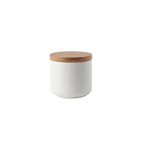 Haosens Tarros Cocina 260ml con Anillo Sellado y Tapa de Bambú, Cerámico Recipientes Almacenaje Cocina para Conservar Cafe, Te, Azucar, Sal, Especias (Blanco)