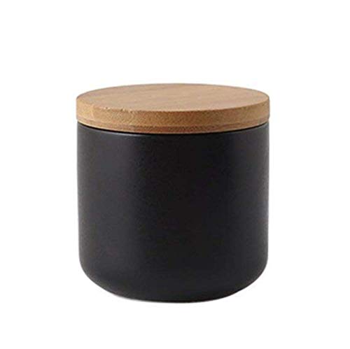Haosens Tarros Cocina 260ml con Anillo Sellado y Tapa de Bambú, Cerámico Recipientes Almacenaje Cocina para Conservar Cafe, Te, Azucar, Sal, Especias (Negro)