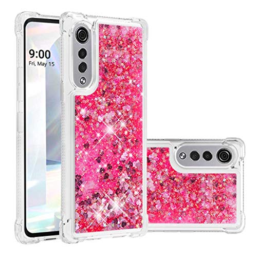 HAOTIAN Funda para LG Velvet 5G/4G Estuche, Glitter Liquida Cristal Ultradelgado Suave Silicona TPU Bumper Shockproof Carcasa para LG Velvet 5G/4G, Rojo