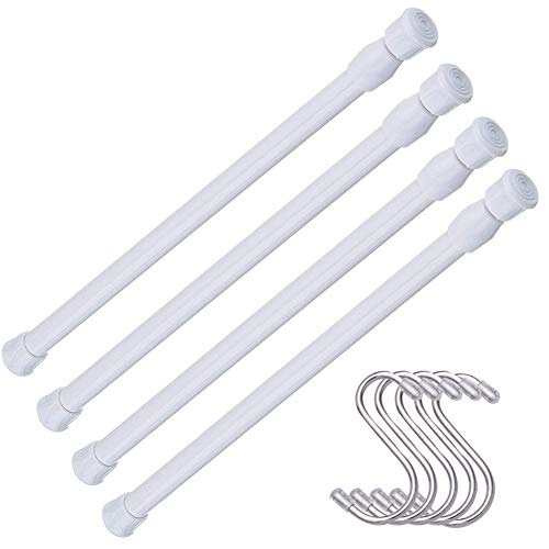 HAOYUNTE Varilla de Cortina Ajustable con Muelle de tensión; para proyectos DIY Cocina, Cuarto de baño, Armario, Ventana, estantería, etc. (Longitud 60-110cm; diámetro de 1,27 cm), 4pcs-Blanco