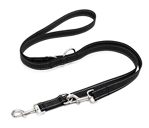 Happilax Correa perro multiposición, ajustable en 3 longitudes o doble para 2 perros, negra, 2 m