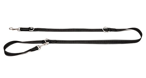 Happilax Correa perro multiposición, ajustable en 3 longitudes o doble para 2 perros, negra, 2 m