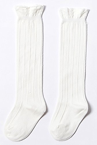 Happy Cherry Calcetines Altas de Largo Medias Rodilla Stockings Leggings para Niñas Bebé de Encaje Antideslizante Elástico Algodón Blanco S 0-2 años