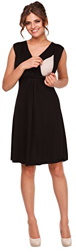 Happy Mama. Para Mujer Vestido Skater premamá de lactancia. Escote de pico. 808p (Negro, 42, XL)