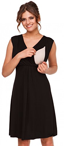 Happy Mama. Para Mujer Vestido Skater premamá de lactancia. Escote de pico. 808p (Negro, 42, XL)