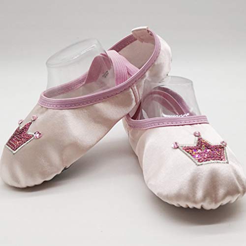 Happyyami 1 par de Zapatos de Ballet de Satén Zapatillas de Baile para Niños Zapatos de Yoga Elásticos Patrón de Corona para Niños Práctica de Baile Deportivo Talla Rosa 35
