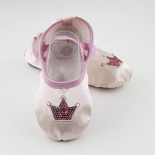 Happyyami 1 par de Zapatos de Ballet de Satén Zapatillas de Baile para Niños Zapatos de Yoga Elásticos Patrón de Corona para Niños Práctica de Baile Deportivo Talla Rosa 35