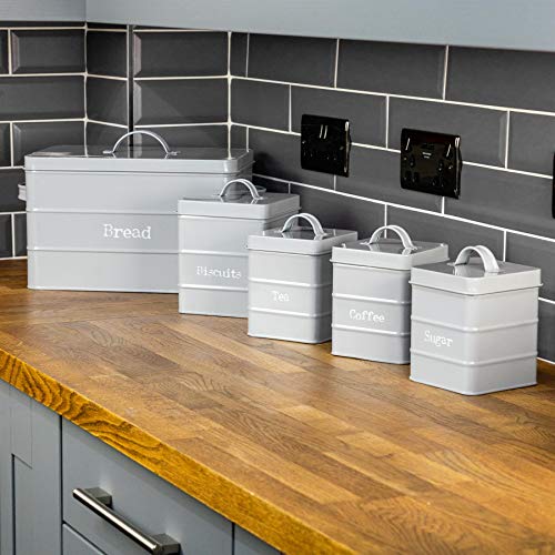 Harbour Housewares Industrial Caja de Galletas - Acero Estilo Antiguo Caddie Cocina para Guardar Objetos con Tapa - Gris