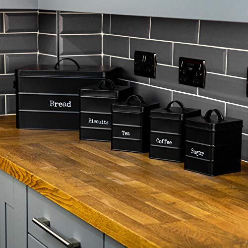 Harbour Housewares Industrial Caja de Galletas - Acero Estilo Antiguo Caddie Cocina para Guardar Objetos con Tapa - Negro